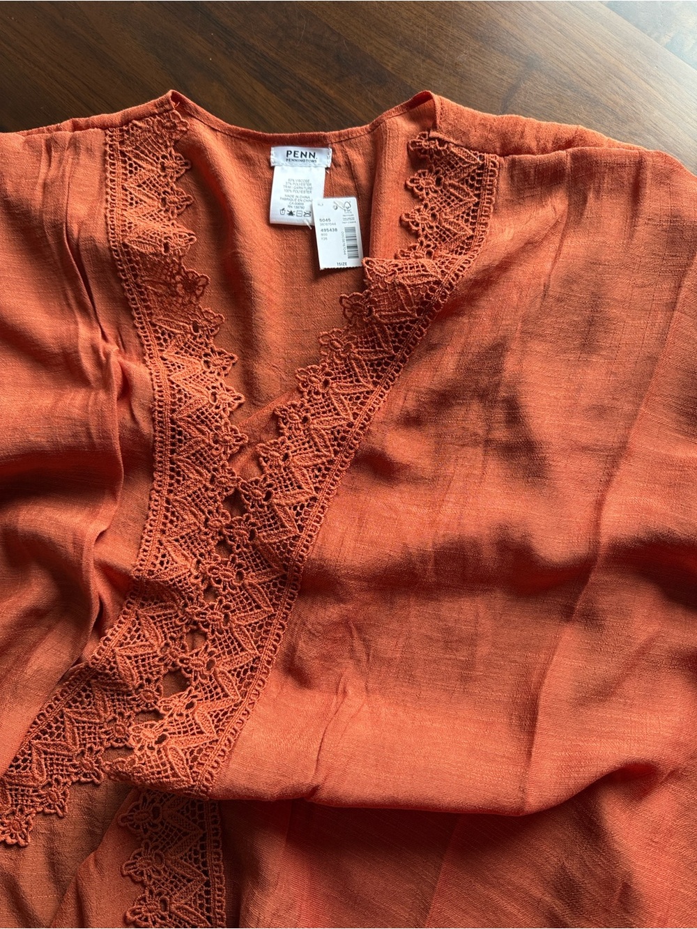 Penningtons Rust Orange Crochet-Trim Long Cape - Picture 2 of 2